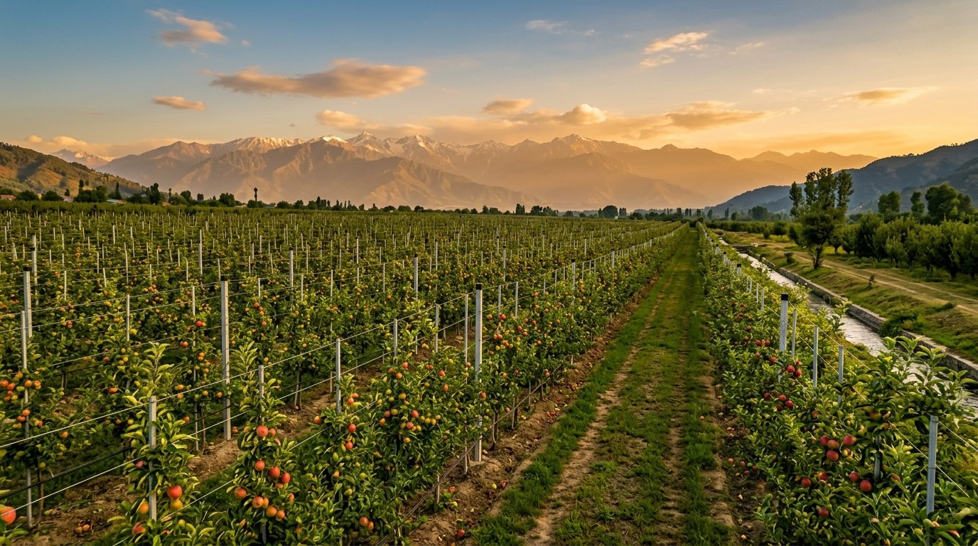Wular Basin high-density apple orchard, Kashmir